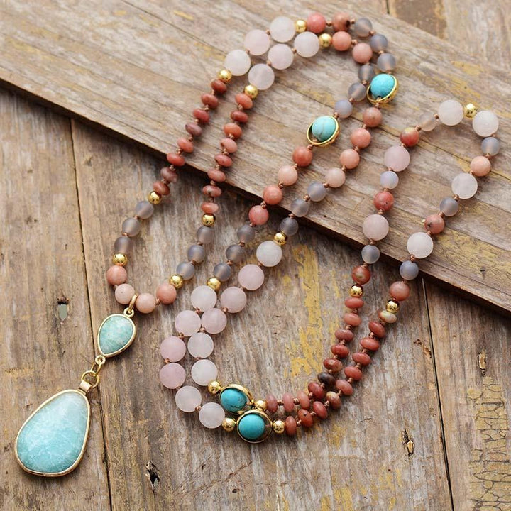 Fiona | Multi Color Beaded Stone Pendant Necklace