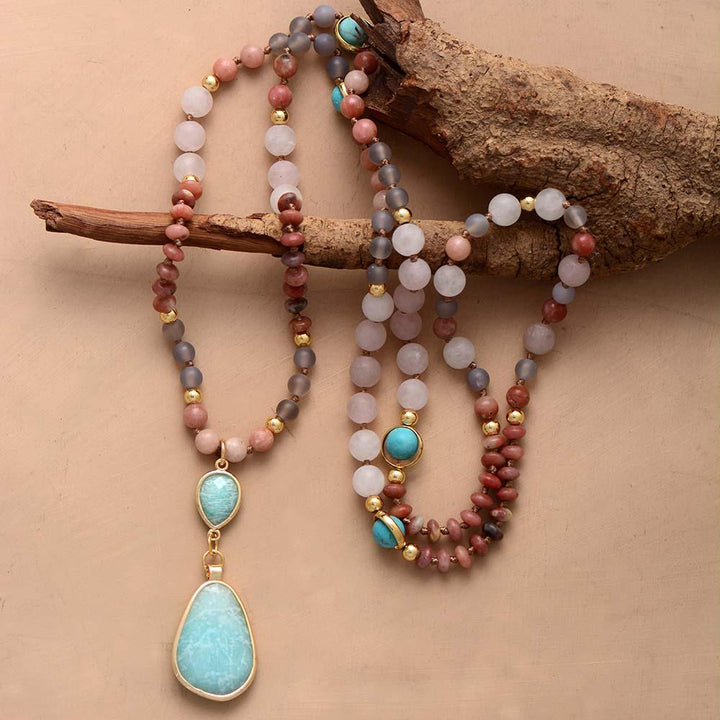 Fiona | Multi Color Beaded Stone Pendant Necklace
