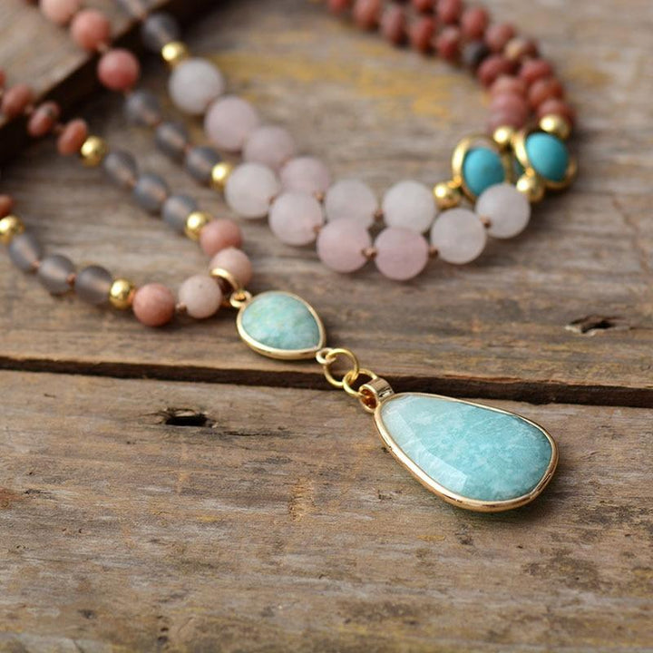 Fiona | Multi Color Beaded Stone Pendant Necklace
