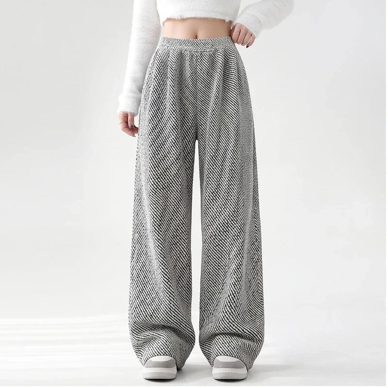 Rhea | Herringbone Wide Leg Pull On Pants