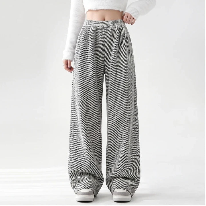 Rhea | Herringbone Wide Leg Pull On Pants