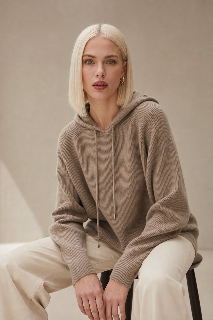 Gemma | Ribbed Knit Hoodie Raglan Sleeve Relaxed