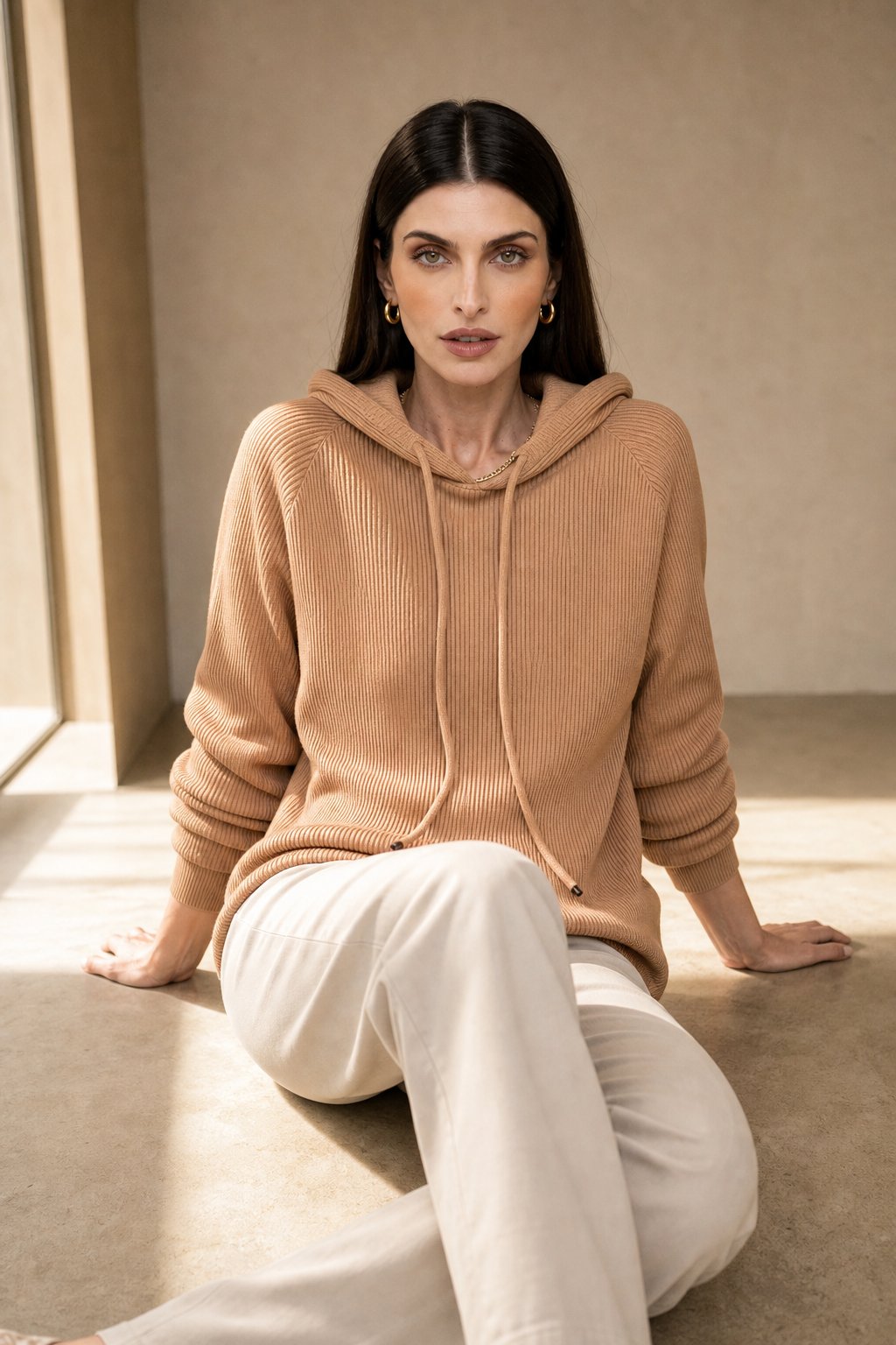 Gemma | Ribbed Knit Hoodie Raglan Sleeve Relaxed