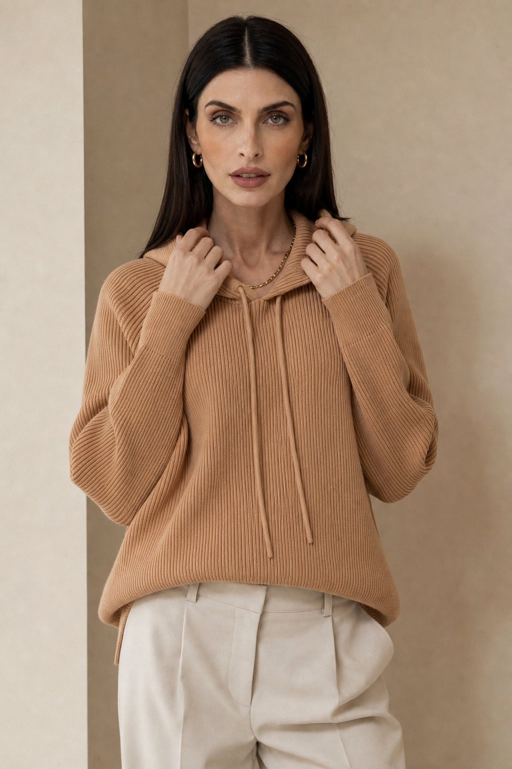 Gemma | Ribbed Knit Hoodie Raglan Sleeve Relaxed