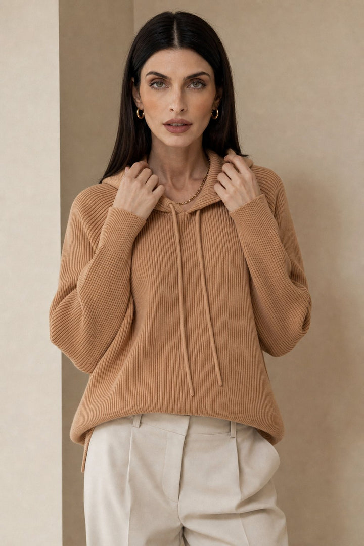 Gemma | Ribbed Knit Hoodie Raglan Sleeve Relaxed