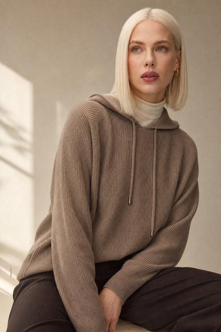 Gemma | Ribbed Knit Hoodie Raglan Sleeve Relaxed