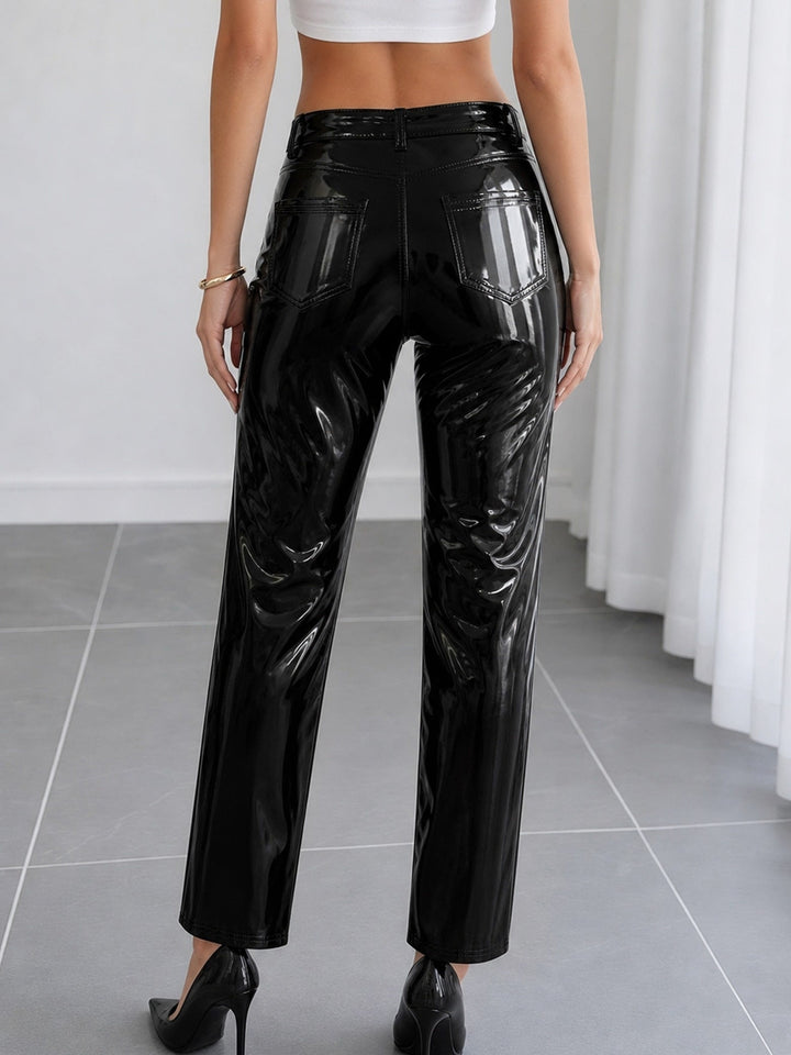 Peyton | Womens High Waist Leather Pants Straight Trousers
