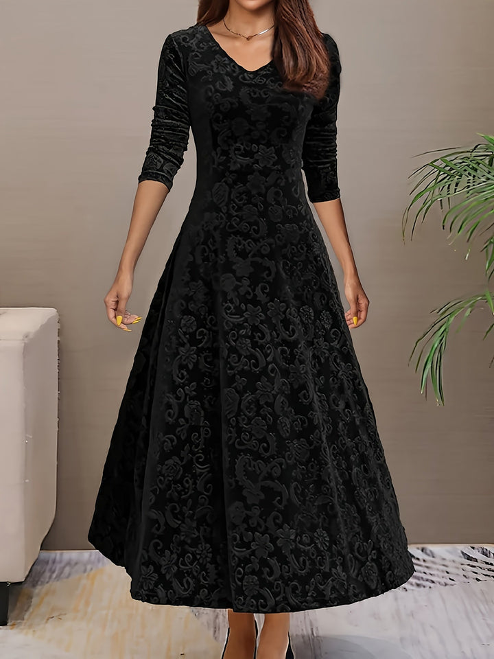 Cassia | Womens Velvet Embossed Midi Dress