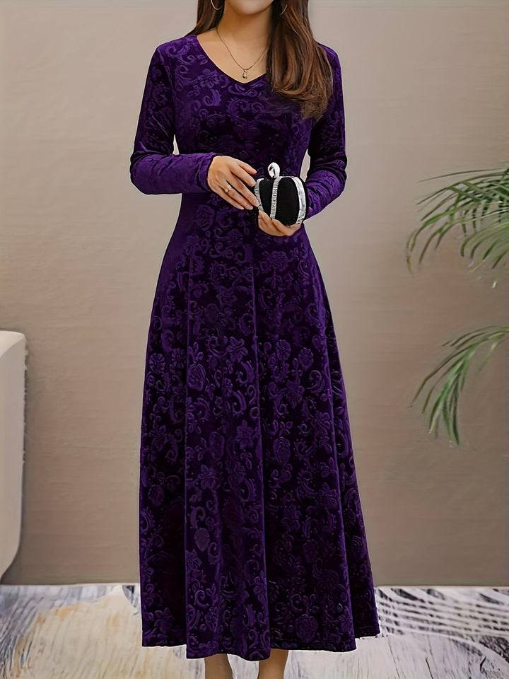 Cassia | Womens Velvet Embossed Midi Dress