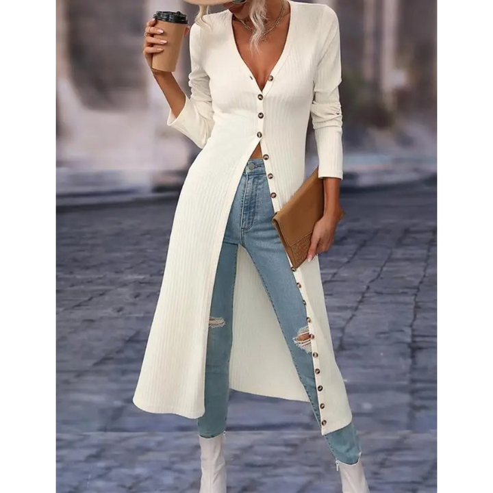 Lena | Ribbed Knit Button Front Maxi Cardigan