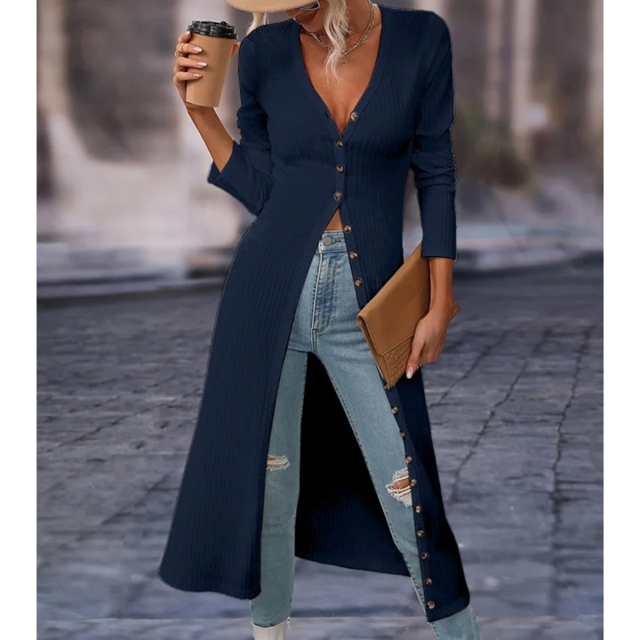 Lena | Ribbed Knit Button Front Maxi Cardigan