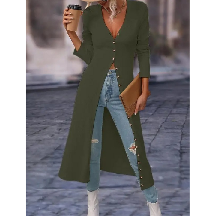 Lena | Ribbed Knit Button Front Maxi Cardigan