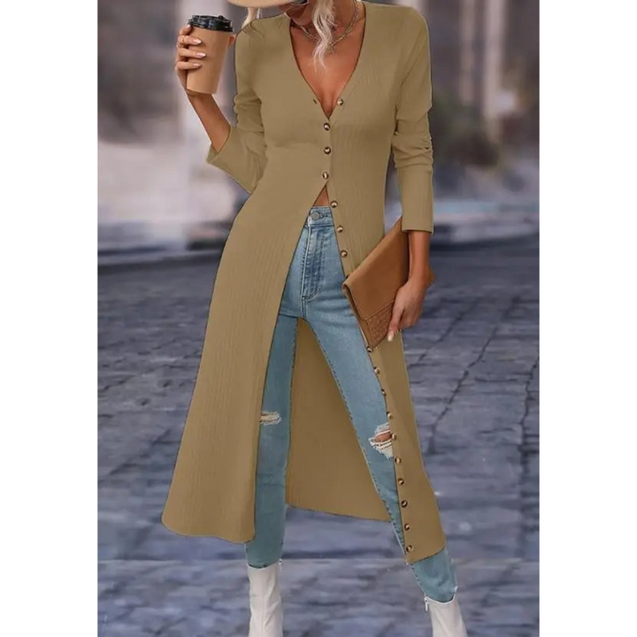 Lena | Ribbed Knit Button Front Maxi Cardigan