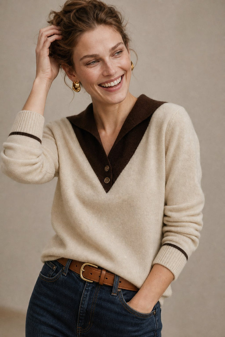 Mara | Polo Sweater Relaxed Fit Collared V-Neck