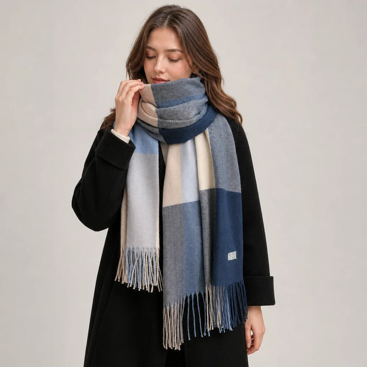 Womens plaid fringe scarf, view 3