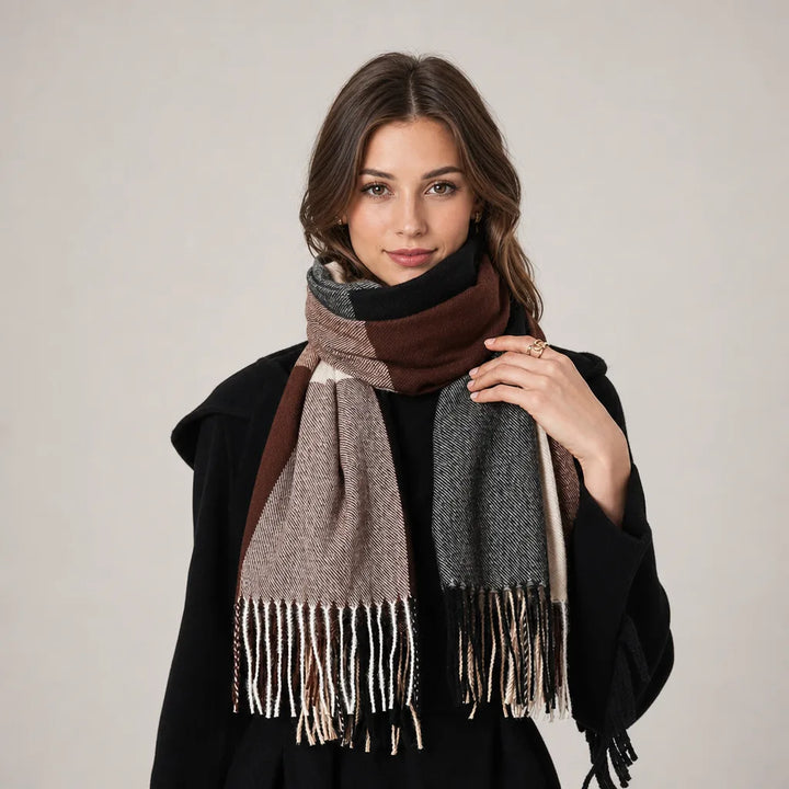 Womens plaid fringe scarf, view 2