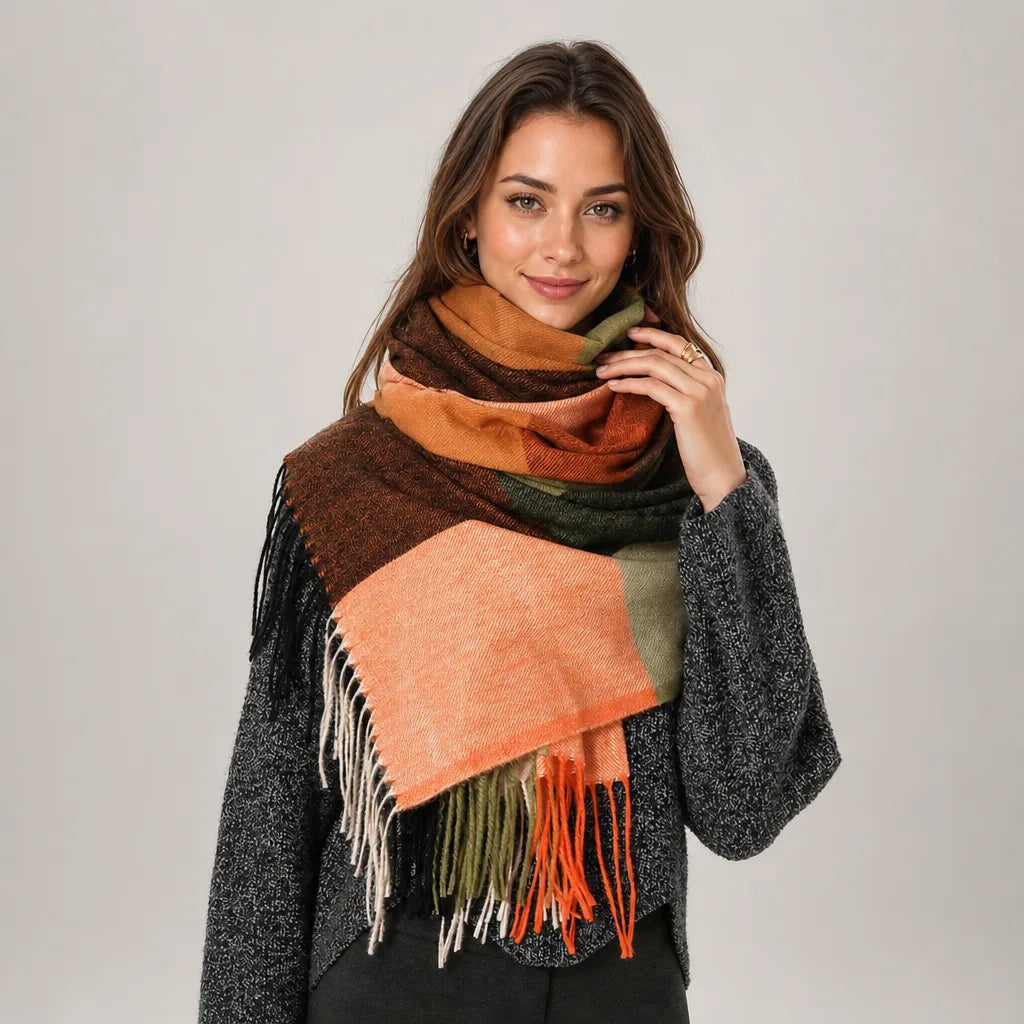 Womens plaid fringe scarf, view 4