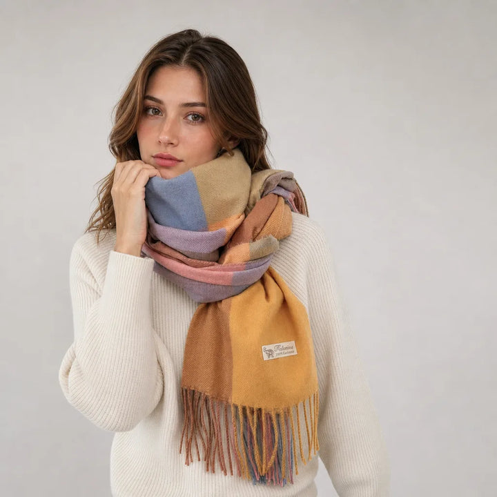 Womens plaid fringe scarf, view 1