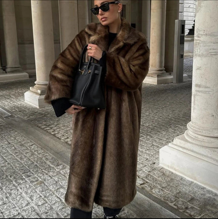 Womens long faux fur coat, view 2