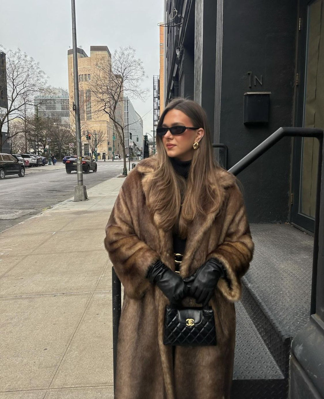 Womens long faux fur coat, view 4
