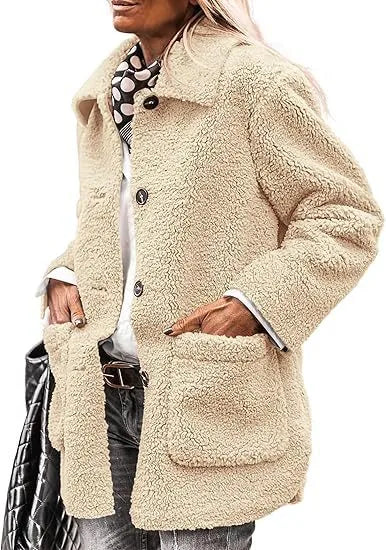 Zara | Womens Collared Fleece Coat Button Front Pockets
