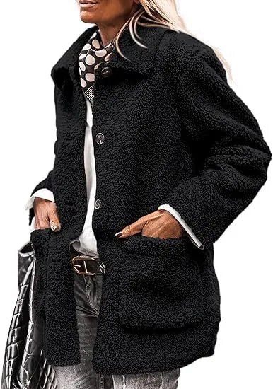 Zara | Womens Collared Fleece Coat Button Front Pockets