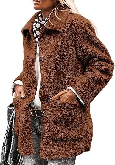 Zara | Womens Collared Fleece Coat Button Front Pockets