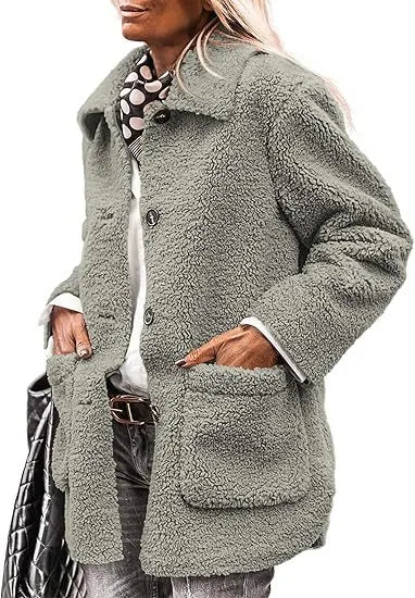 Zara | Womens Collared Fleece Coat Button Front Pockets