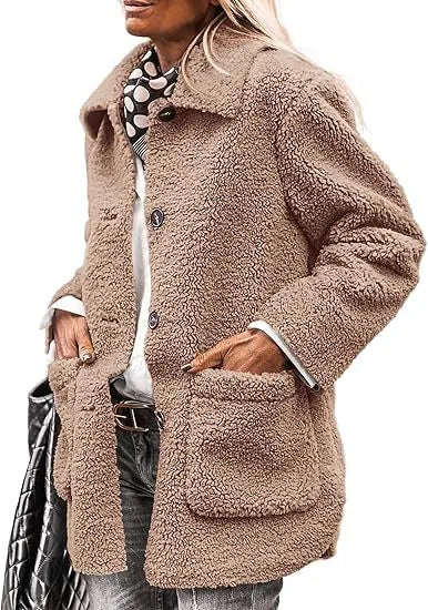 Zara | Womens Collared Fleece Coat Button Front Pockets