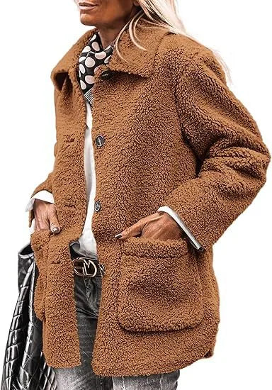 Zara | Womens Collared Fleece Coat Button Front Pockets