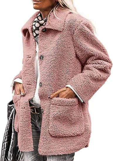 Zara | Womens Collared Fleece Coat Button Front Pockets