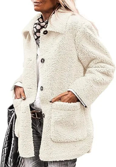 Zara | Womens Collared Fleece Coat Button Front Pockets