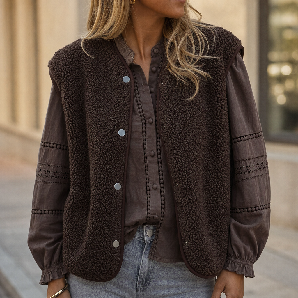 Lena | Teddy Snap Button Crew Vest