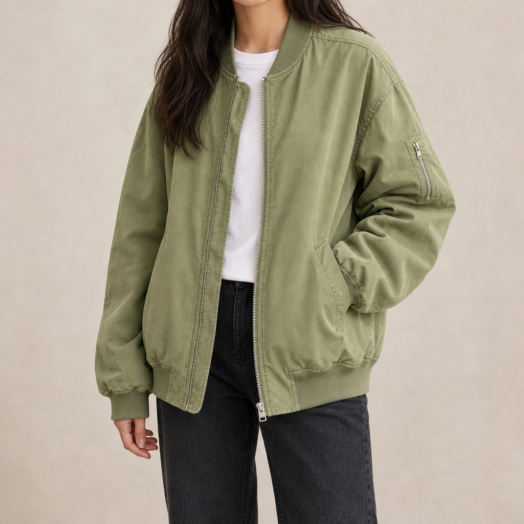 Phoebe | Cotton Bomber Jacket with Zip