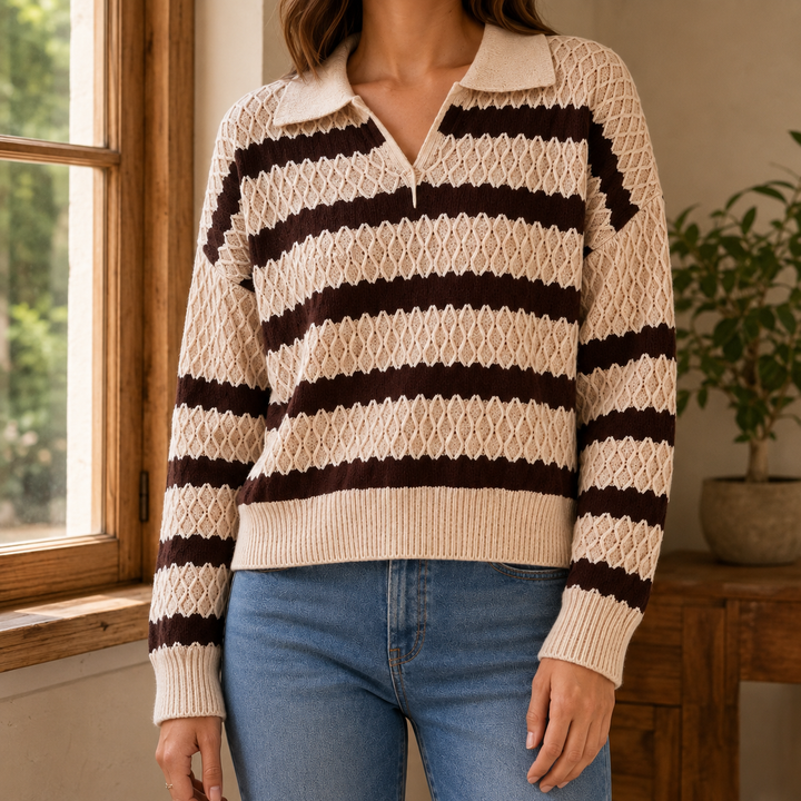Peyton | Striped Knit Polo Sweater Relaxed Fit
