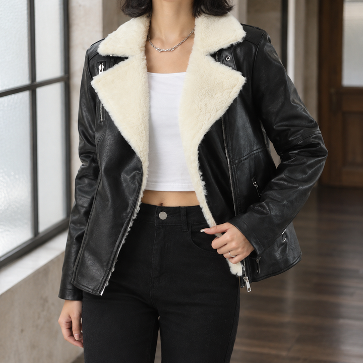 Jade | Faux Fur Lined Leather Bomber Jacket