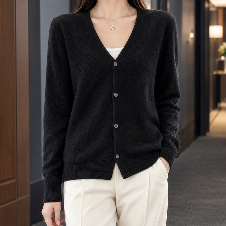 Leah | Relaxed Wool Blend V-Neck Button Cardigan