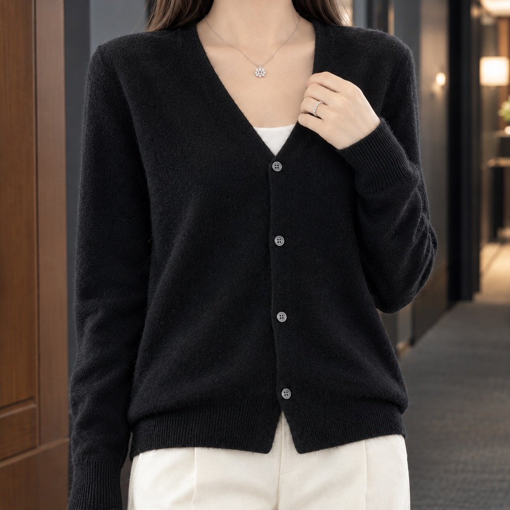 Leah | Relaxed Wool Blend V-Neck Button Cardigan