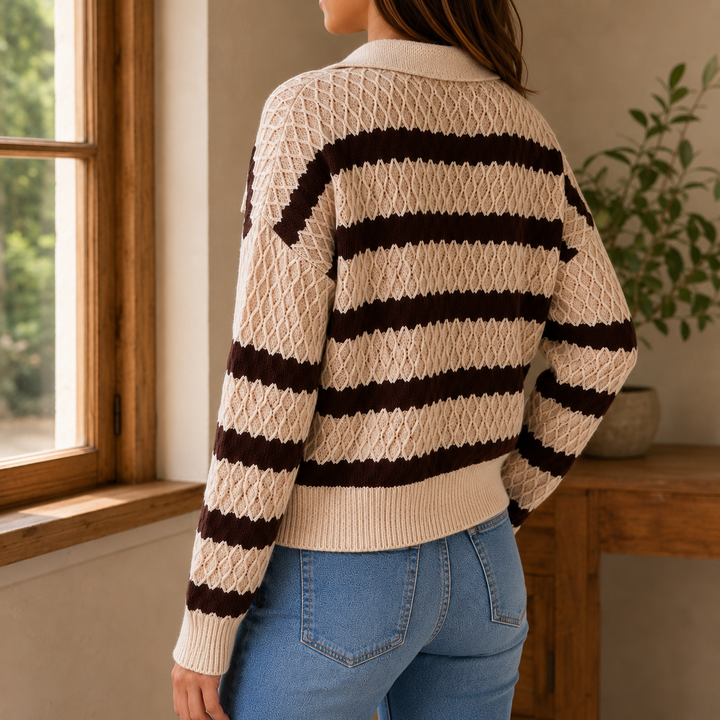 Peyton | Striped Knit Polo Sweater Relaxed Fit