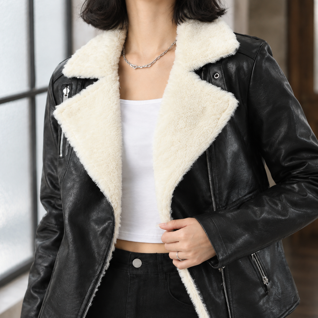 Jade | Faux Fur Lined Leather Bomber Jacket