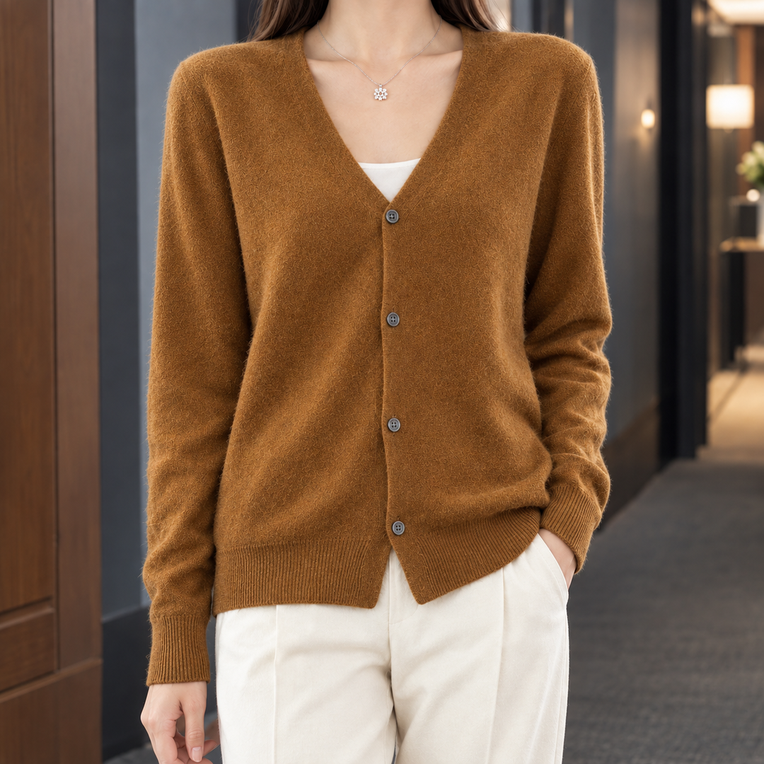 Leah | Relaxed Wool Blend V-Neck Button Cardigan