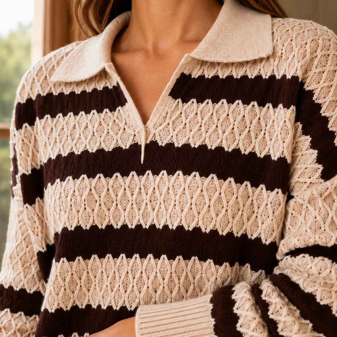 Peyton | Striped Knit Polo Sweater Relaxed Fit