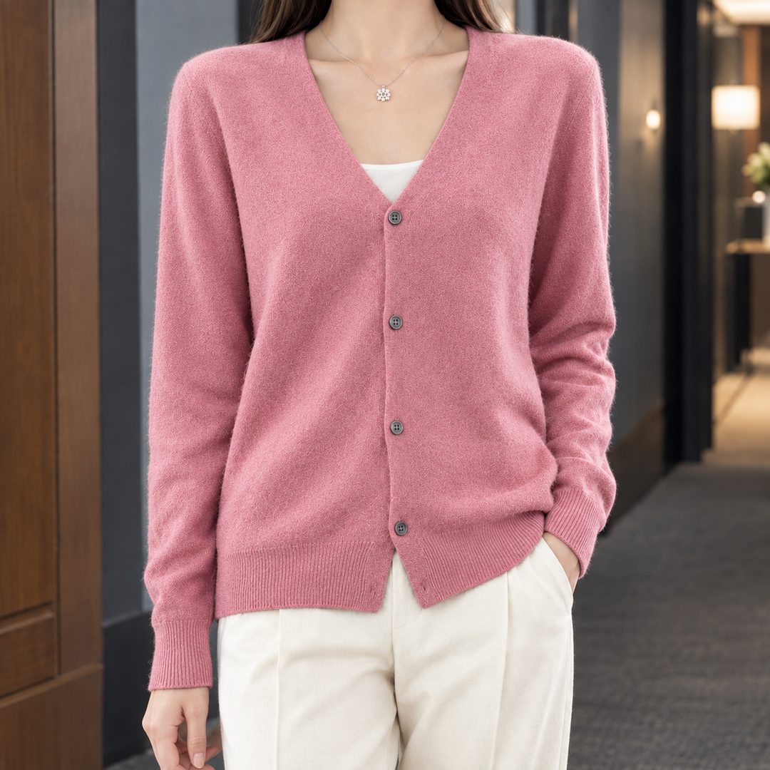 Leah | Relaxed Wool Blend V-Neck Button Cardigan