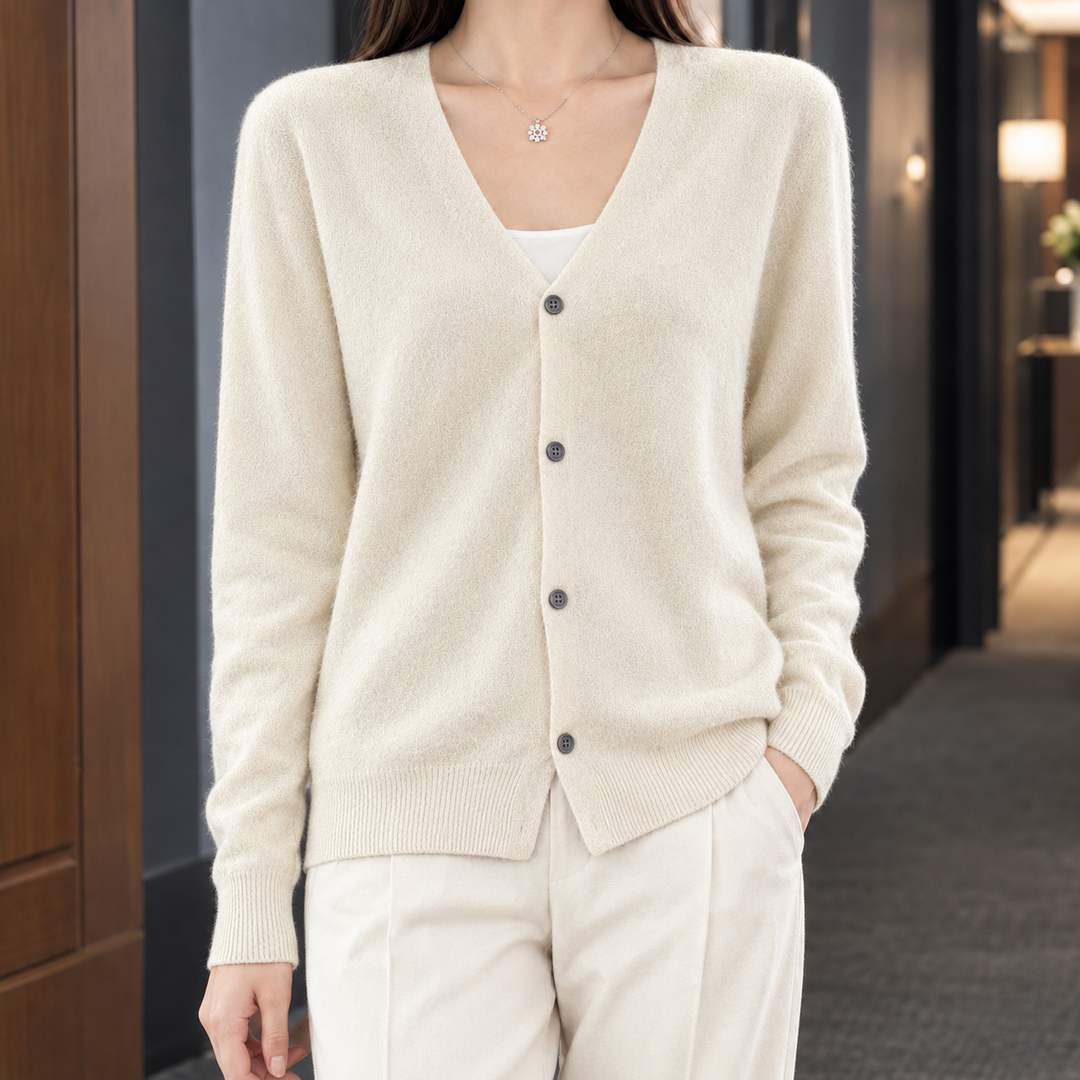 Leah | Relaxed Wool Blend V-Neck Button Cardigan