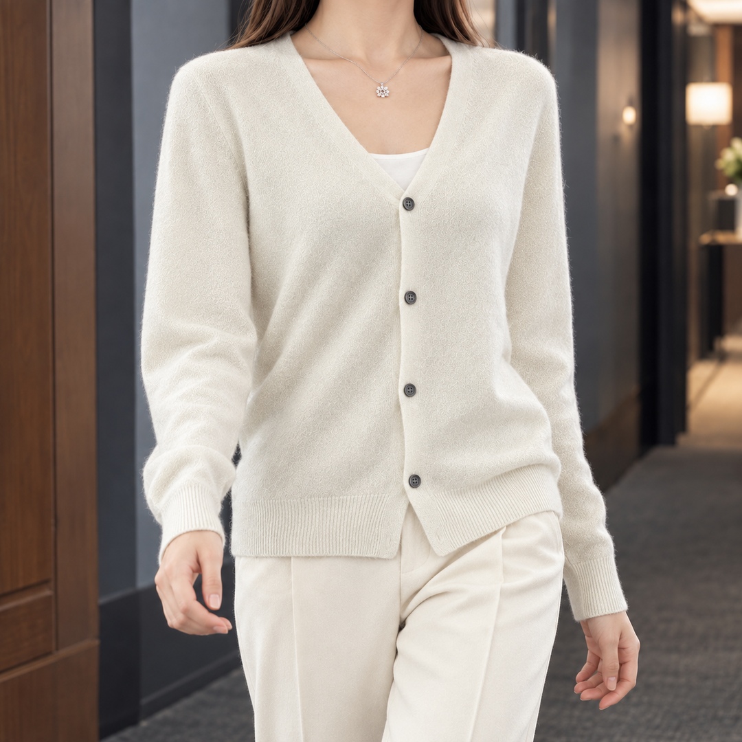 Leah | Relaxed Wool Blend V-Neck Button Cardigan
