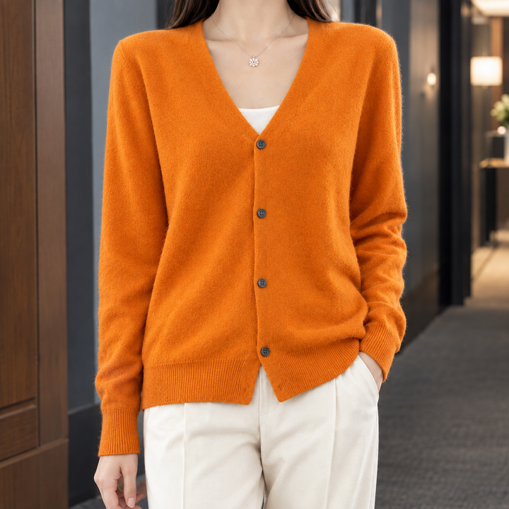 Leah | Relaxed Wool Blend V-Neck Button Cardigan