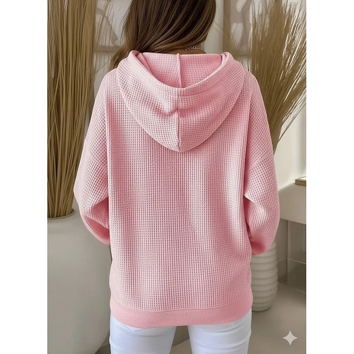 Womens oversized waffle knit hoodie kangaroo pocket, view 8