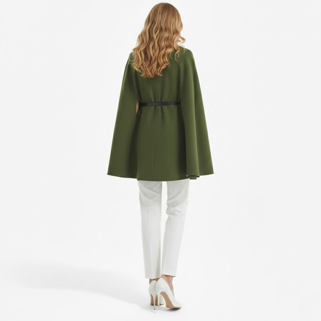Gemma | Collared Belted Cape with Button Detail