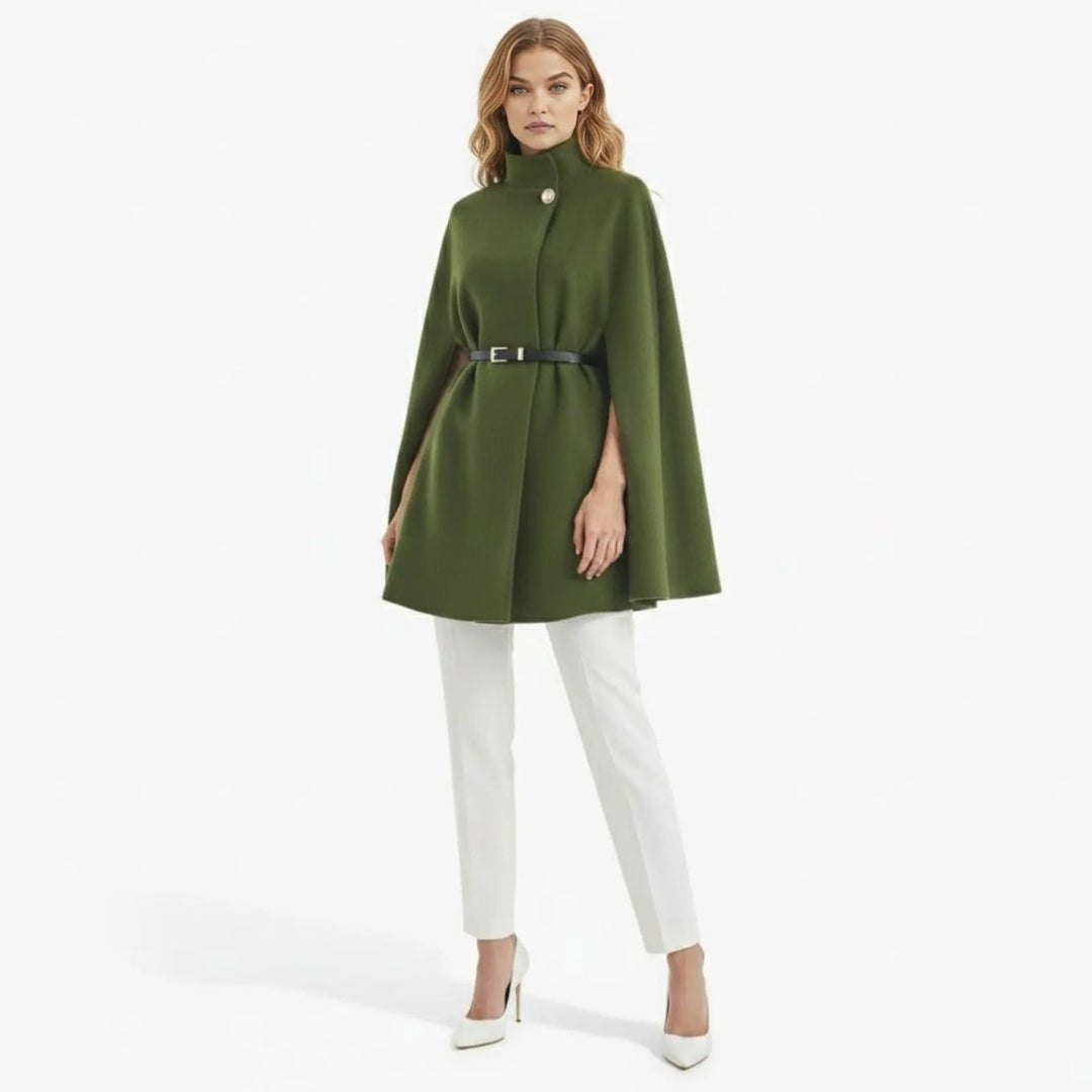 Gemma | Collared Belted Cape with Button Detail