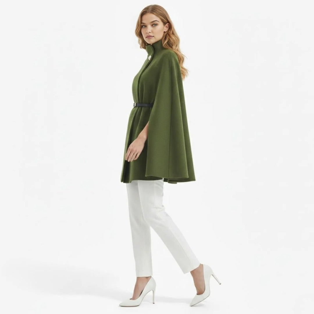 Gemma | Collared Belted Cape with Button Detail